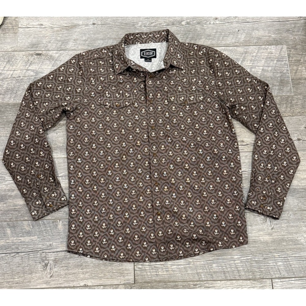 Vtg Gibson Trading Co Long Sleeve Shirt Men's Sz M Western Pearl Snap Brown